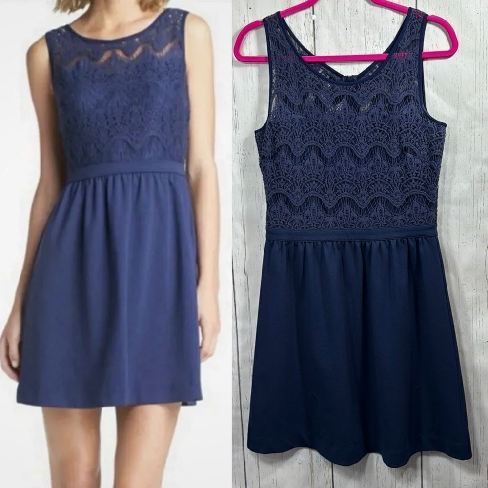 Lilly Pulitzer Navy Blue Lace Overlay Sleeveless Dress Size M Party Preppy